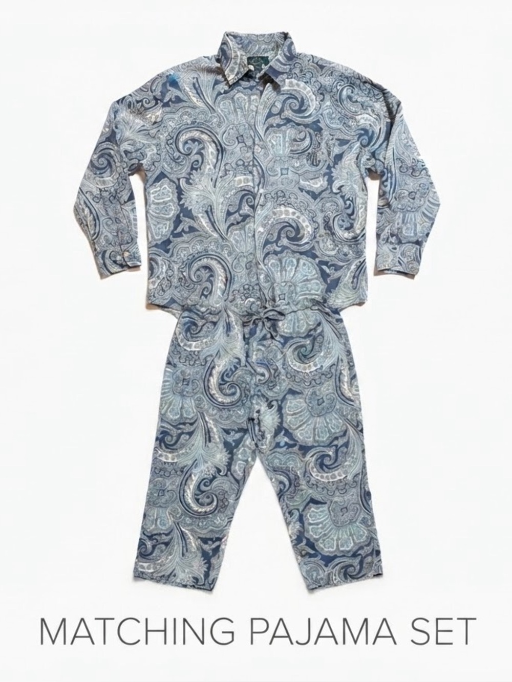 Ralph Lauren Blue & White Paisley Pajama Set – Cotton Blend Size Medium